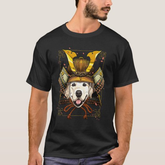 Samurai Golden Retriever Dog  Japanese Warrior Bus Tシャツ (正面)