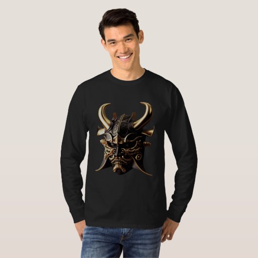 Samurai Helmet Warrior Bushido Oni Mask Japanese C Tシャツ (正面フル)