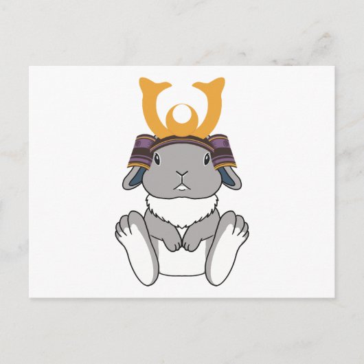 Samurai Holland Lop Rabbit Warrior Gray ポストカード (正面)