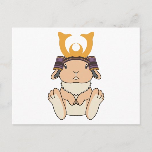 Samurai Holland Lop Rabbit Warrior Orange ポストカード (正面)