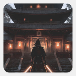 Samurai in front of a Japanese temple スクエアシール