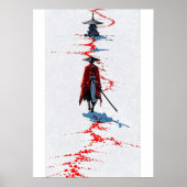 Samurai in Red Robe on White ポスター (正面)