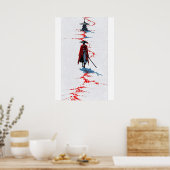 Samurai in Red Robe on White ポスター (キッチン)