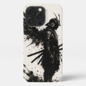 Samurai Ink Art – Coque iPhone Guerrier avec Ailes iPhoneケース (裏面)