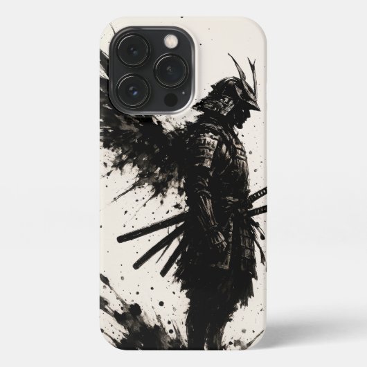 Samurai Ink Art – Coque iPhone Guerrier avec Ailes iPhoneケース (裏面)