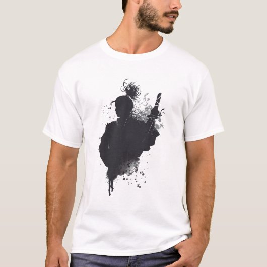 Samurai Ink Silhouette Dark Warrior Art Tシャツ (正面)