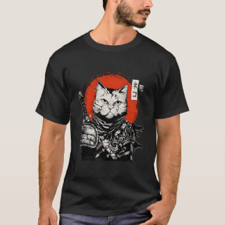 Samurai Japanese Cat Bushido Warrior Katana Sword Tシャツ