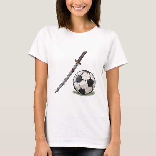Samurai Katana and Soccer Ball - Japan Tシャツ (正面)