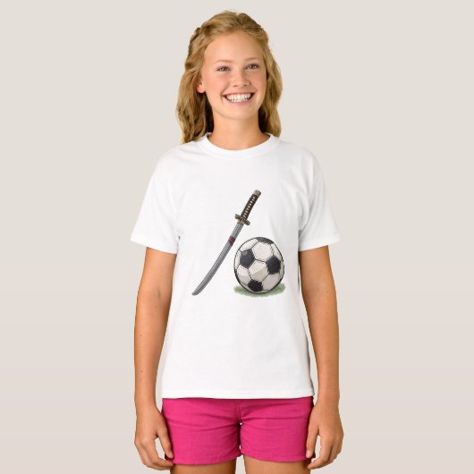 Samurai Katana and Soccer Ball - Japan Tシャツ (正面フル)