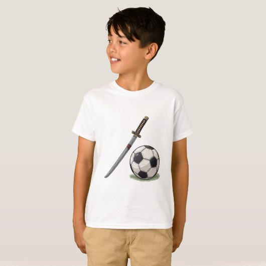 Samurai Katana and Soccer Ball - Japan Tシャツ (正面フル)