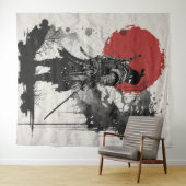 Samurai-Krieger, umgeben von Tintenspritzern. タペストリー (インサイチュ(横))