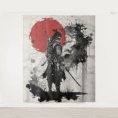 Samurai-Krieger, umgeben von Tintenspritzern. タペストリー (正面)