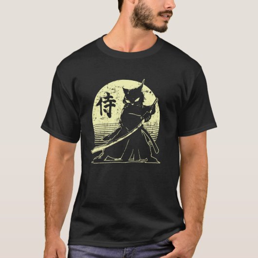 Samurai Ninja Cat Japanese Art Kawaii Anime Retro  Tシャツ (正面)