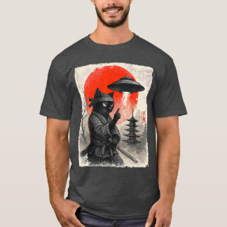 Samurai Ninja Cat Warrior UFO Japanese Anime Gifts Tシャツ