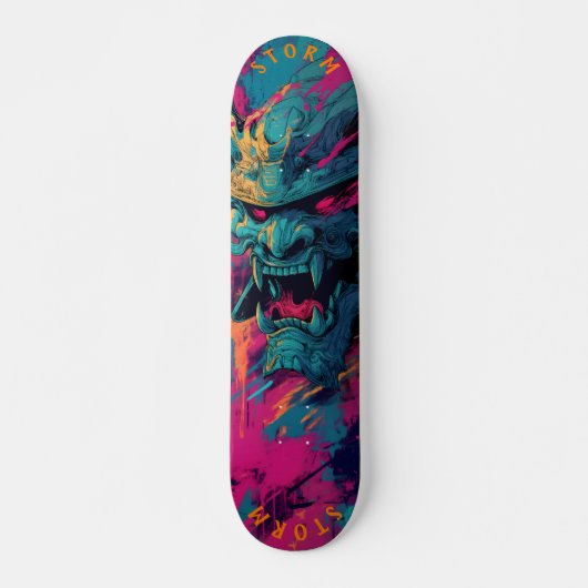 Samurai Oni Mask Graffiti Art – Limited Edition スケートボード (正面)