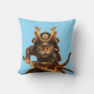 Samurai Orange Cat - Japanese Art Throw Pillow クッション