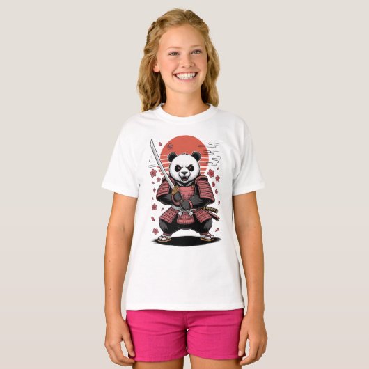 Samurai Panda  Bear Kids Basic T-Shirt Tシャツ (正面フル)