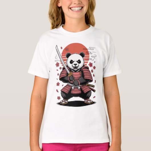Samurai Panda  Bear Kids Basic T-Shirt Tシャツ (正面)