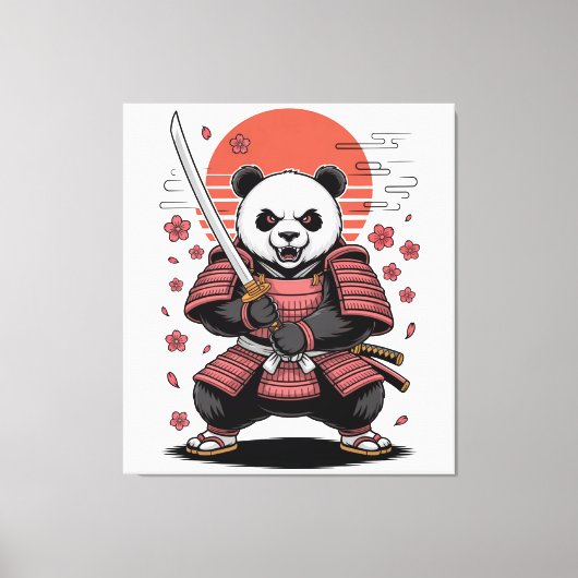 Samurai Panda  Bear Stretched Canvas Print キャンバスプリント (正面)