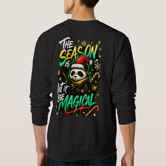 Samurai Panda Christmas Magic Men's Edgy Winter スウェットシャツ (裏面)