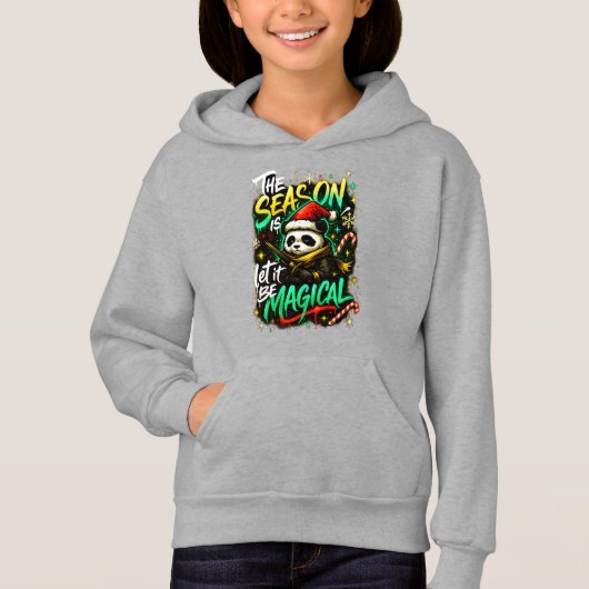 Samurai Panda Girls' Hoodie Magical Christmas art (正面)