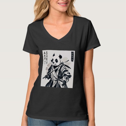samurai panda graphic warrior art tee Japanese ani Tシャツ (正面)