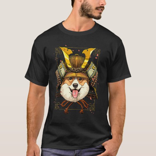 Samurai Pembroke Welsh Corgi Dog Japanese Warrior  Tシャツ (正面)