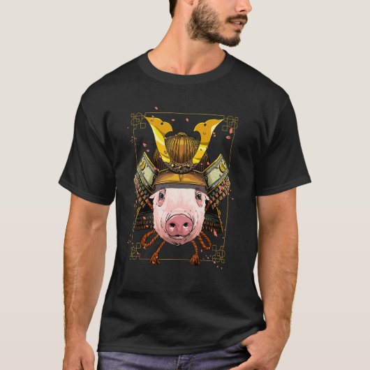 Samurai Pig Farmer Japanese Warrior Bushido Japane Tシャツ (正面)