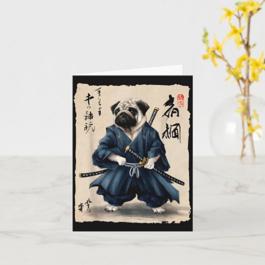 Samurai Pug Japanese Anime Dog Pug Lover Funny For カード (黄色い花)