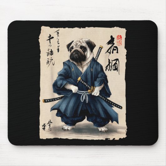 Samurai Pug Japanese Anime Dog Pug Lover Funny For マウスパッド (正面)