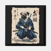 Samurai Pug Japanese Anime Dog Pug Lover Funny For マグネット (正面)