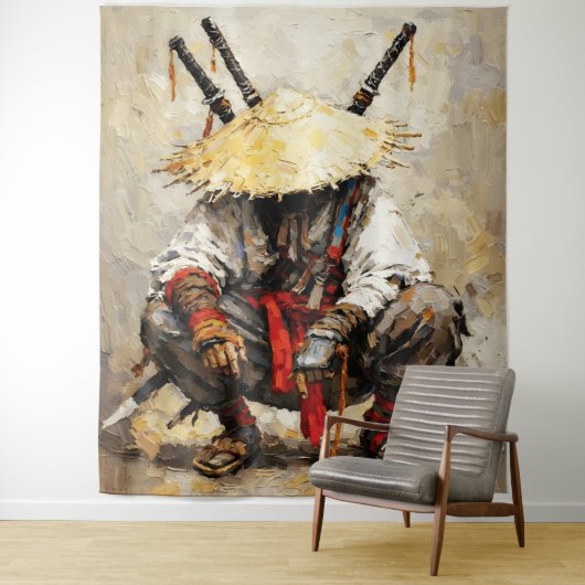 Samurai Resting Palette Knife Orange Impasto タペストリー (インサイチュ)