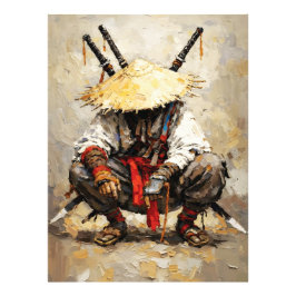 Samurai Resting Palette Knife Orange Impasto フォトプリント