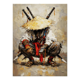 Samurai Resting Palette Knife Orange Impasto ポスター