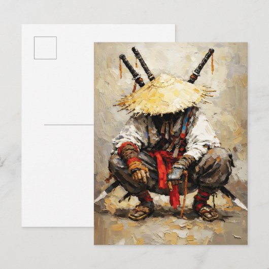 Samurai Resting Palette Knife Orange Impasto ポストカード (正面/裏面)