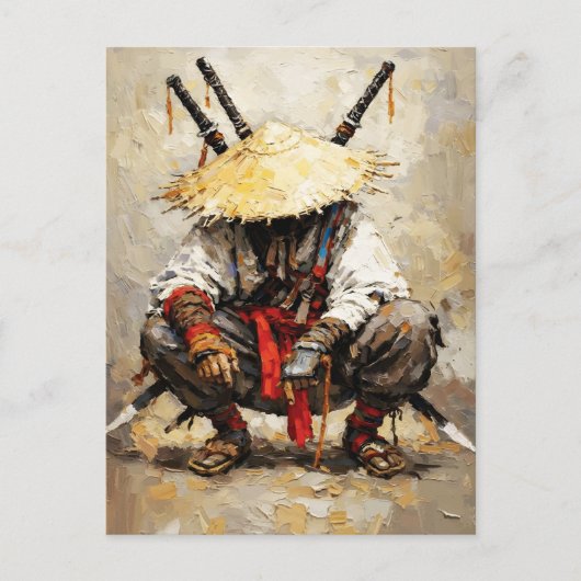 Samurai Resting Palette Knife Orange Impasto ポストカード (正面)