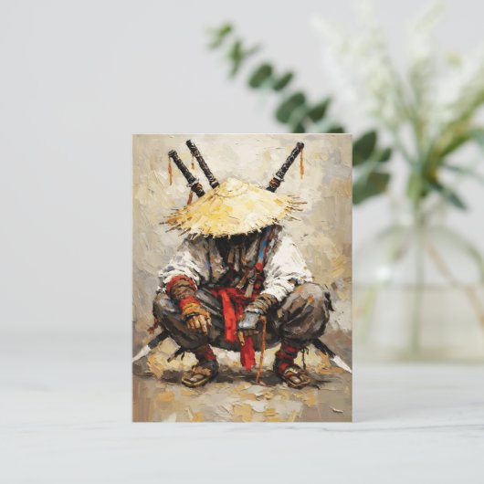 Samurai Resting Palette Knife Orange Impasto ポストカード (スタンド正面)