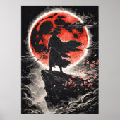 Samurai Ronin in Red Moon - Japanese Anime Art ポスター (正面)