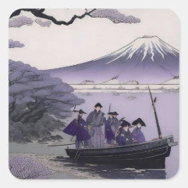 Samurai Sticker Mount Fuji Japanese Art スクエアシール