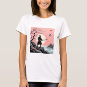 Samurai Sunset Design - Ukiyo-e Cherry Blossom Art Tシャツ (正面)