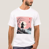 Samurai Sunset Design - Ukiyo-e Cherry Blossom Art Tシャツ (正面)
