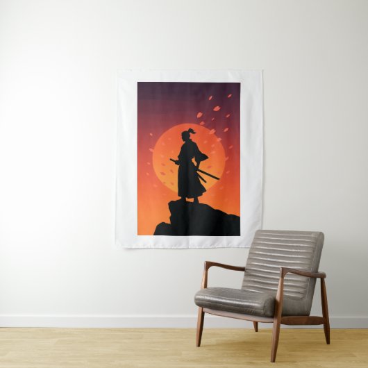 Samurai Sunset Tapestry – Bold Minimalist Wall Art タペストリー (インサイチュ)