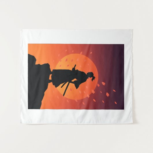 Samurai Sunset Tapestry – Bold Minimalist Wall Art タペストリー (正面(横))
