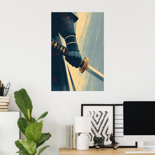 Samurai Sword Wall Art Distressed Poster Style ポスター (ホームオフィス)