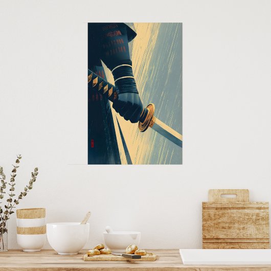 Samurai Sword Wall Art Distressed Poster Style ポスター (キッチン)