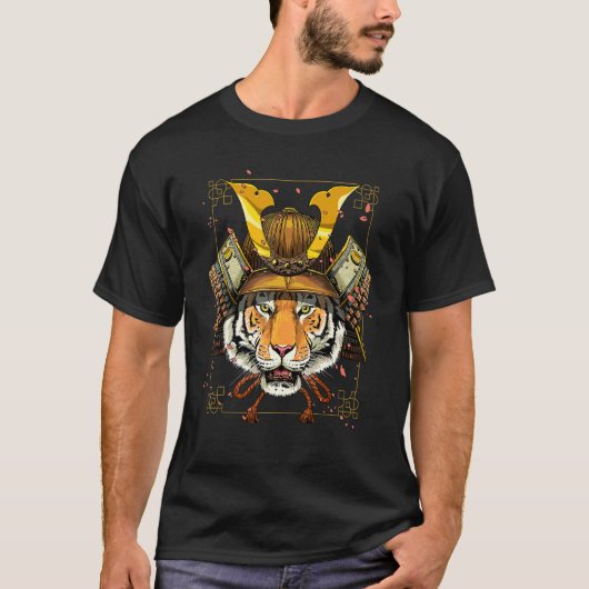 Samurai Tiger Cat Japanese Warrior Bushido Japanes Tシャツ (正面)