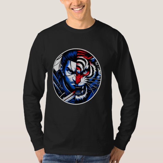 Samurai Tiger Showdown Anime Style Samurai Japanes Tシャツ (正面)