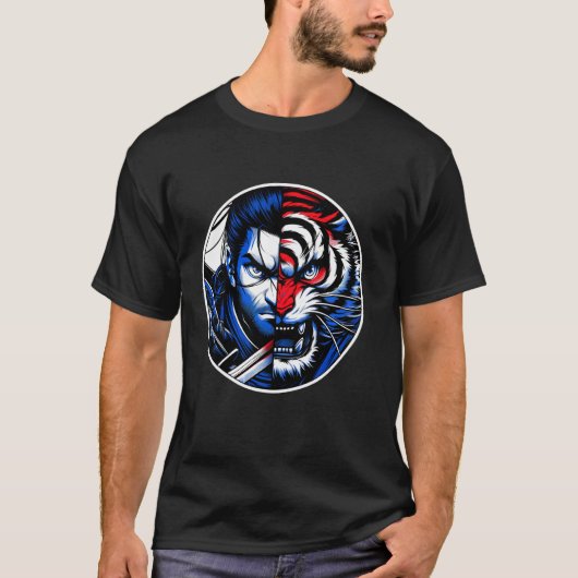 Samurai Tiger Showdown Anime Style Samurai Japanes Tシャツ (正面)