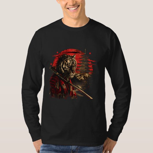 Samurai Tiger Temple Japanese Samurai Tiger Anime  Tシャツ (正面)