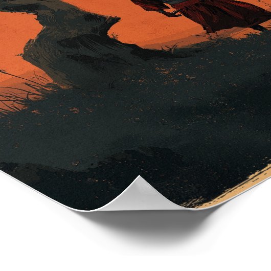 Samurai Under Sunset Tree in Traditional Japanese ポスター (角)